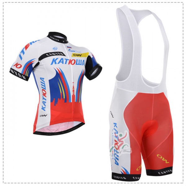 2018 Maillot Katusha Tirantes Mangas Cortas Blanco Azul Rojo